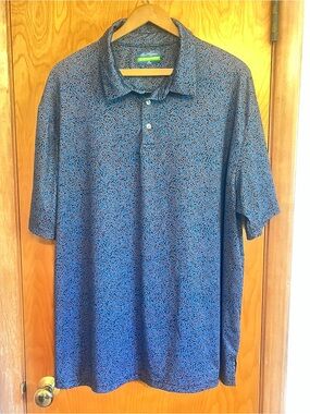 Ben Hogan Performance Polo Shirt Gray & Blue Leaf Print Polyester Blend Mens 2XL